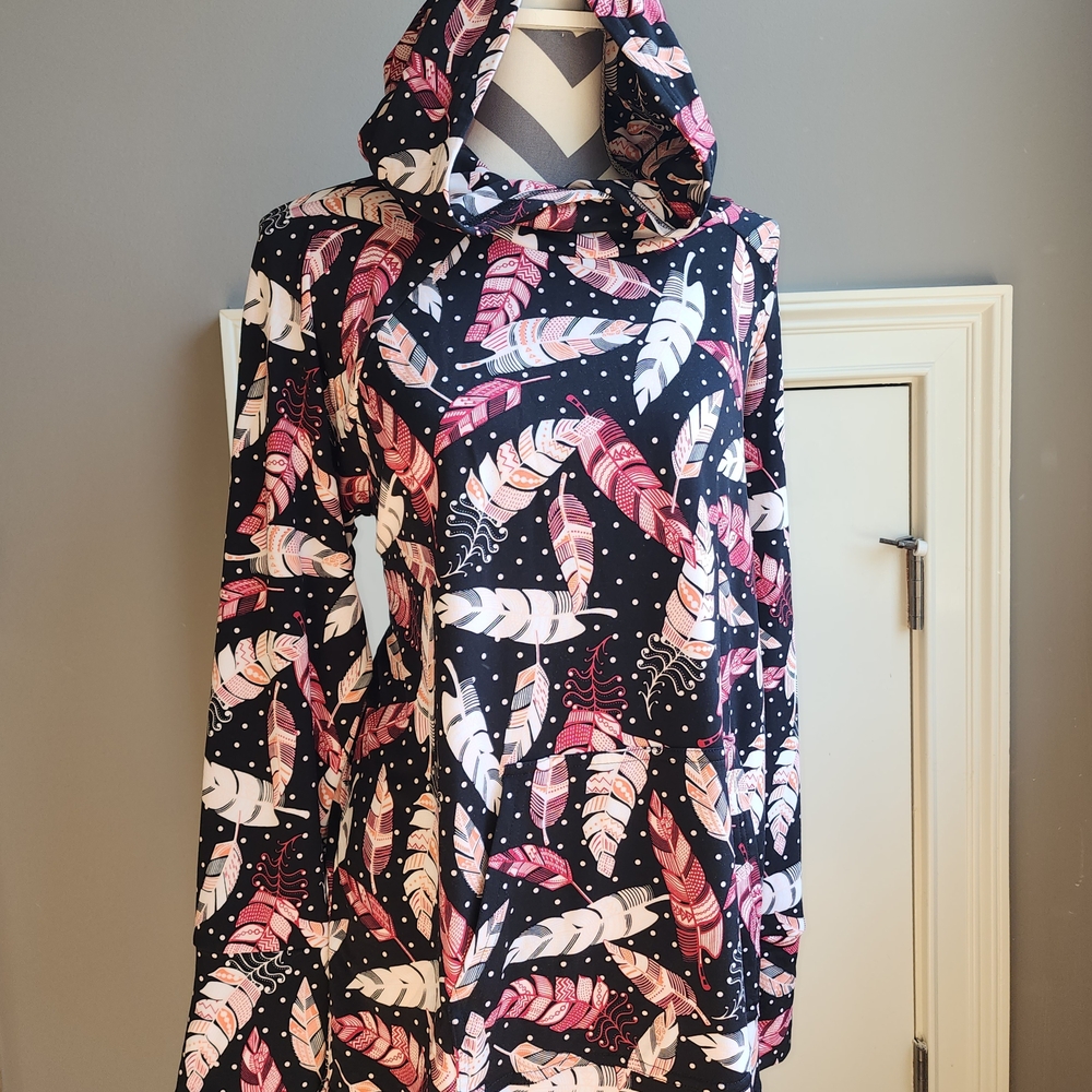 LuLaRoe Feather Patterned Hooded Top
